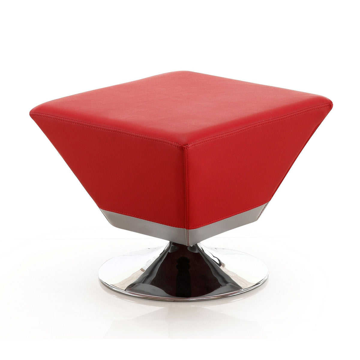 Diamond Accent Ottoman red faux leather rectangle ottoman with chrome pedestal base on Tampa Home & Garden Store