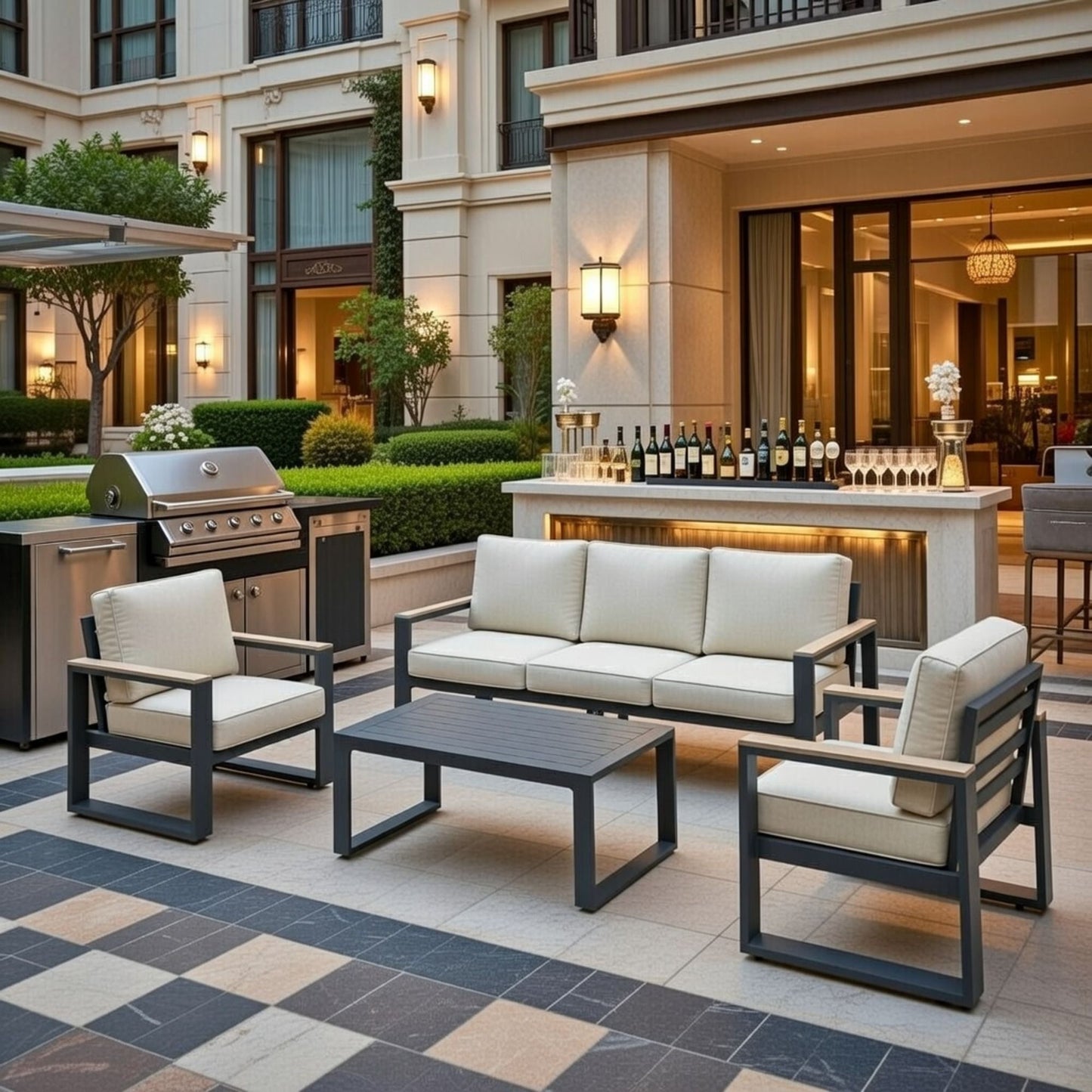 Modern Outdoor Sofa Set with the Coffee Table