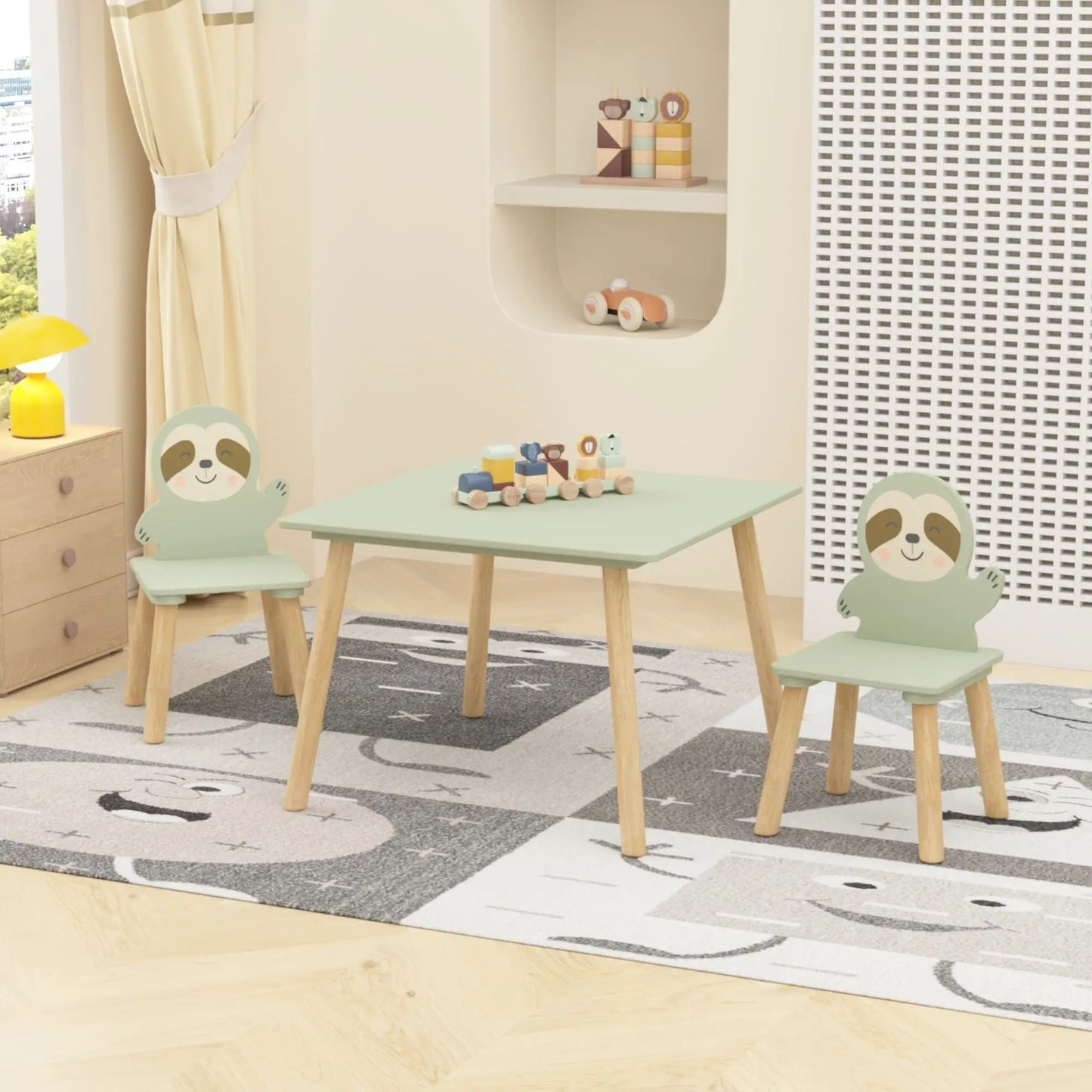 Sloth Themed Table and Chair Set with Two Chairs