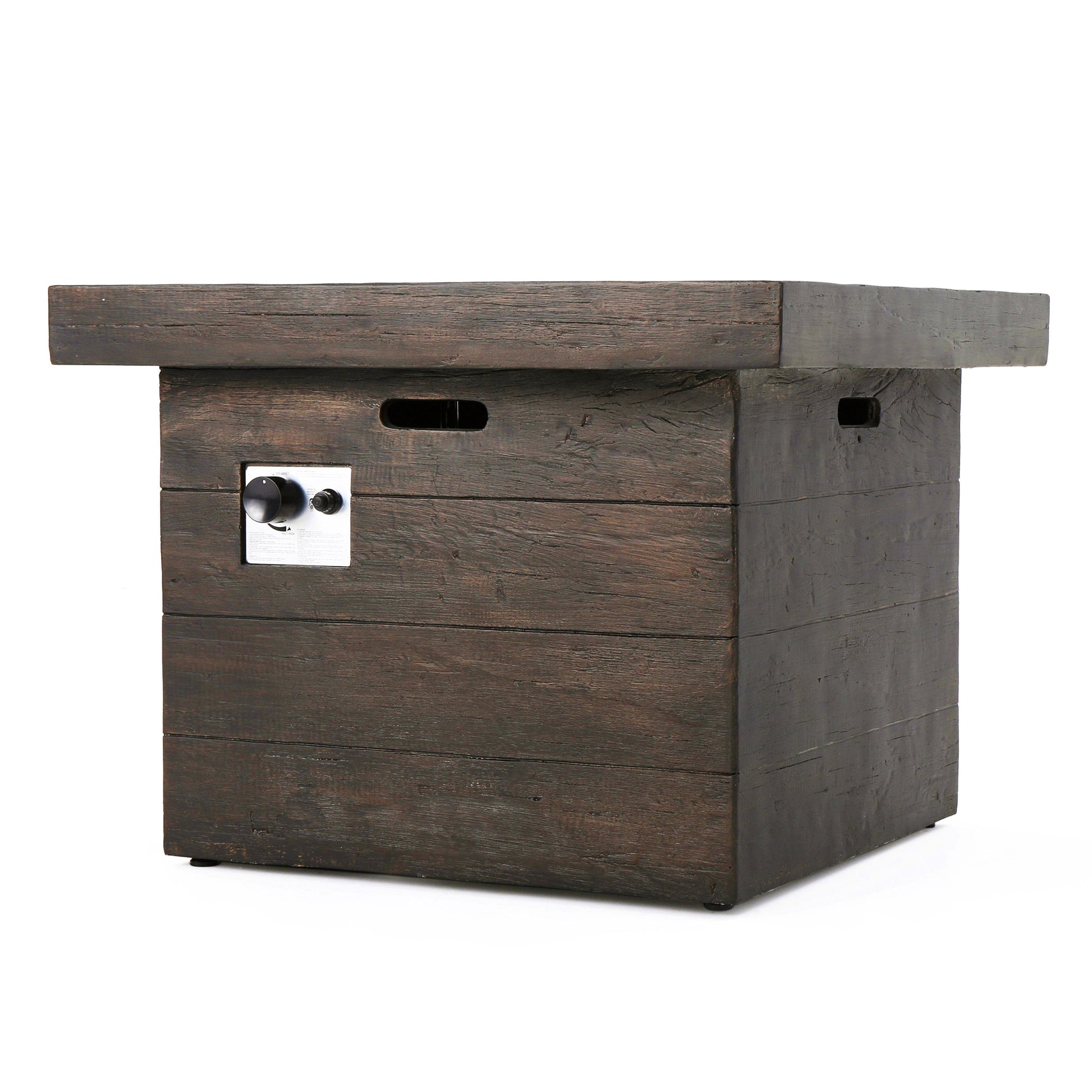 Anchorage 32'' Wood Square MGO Fire Pit Brown with metal control panel 40,000 BTU on Tampa Home & Garden Store