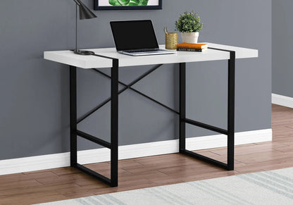 Industrial design computer desk with white top and black metal frame, laptop and plant on Tampa Home & Garden Store