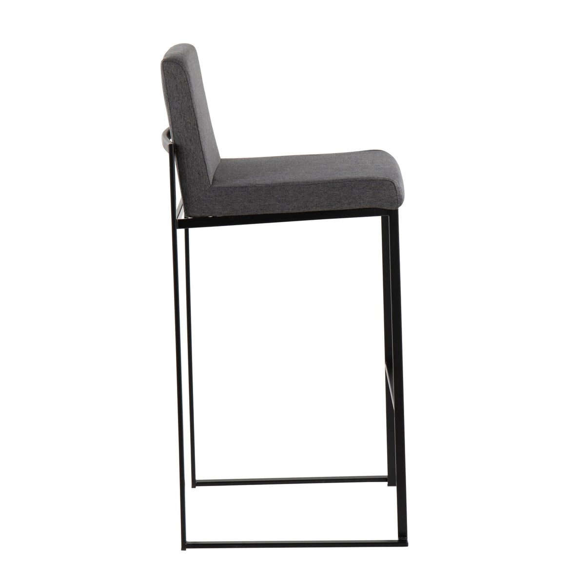 High back contemporary barstool in gray fabric with a sleek black metal frame on Tampa Home & Garden Store