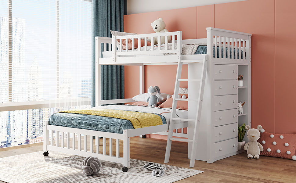 Bunk Bed With Six Drawers And Flexible Shelves