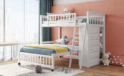 Bunk Bed With Six Drawers And Flexible Shelves