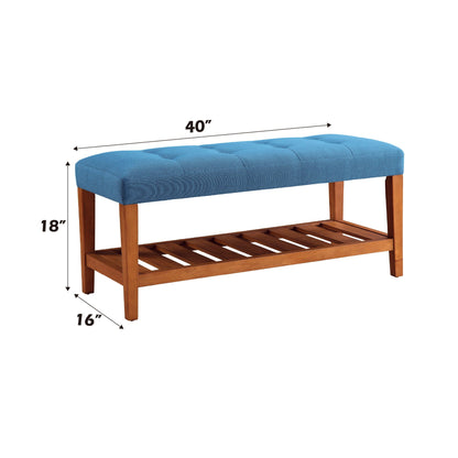 Charla Upholstered Bench blue fabric, tufted top with wooden legs by HouseOfZazla on Tampa Home & Garden Store