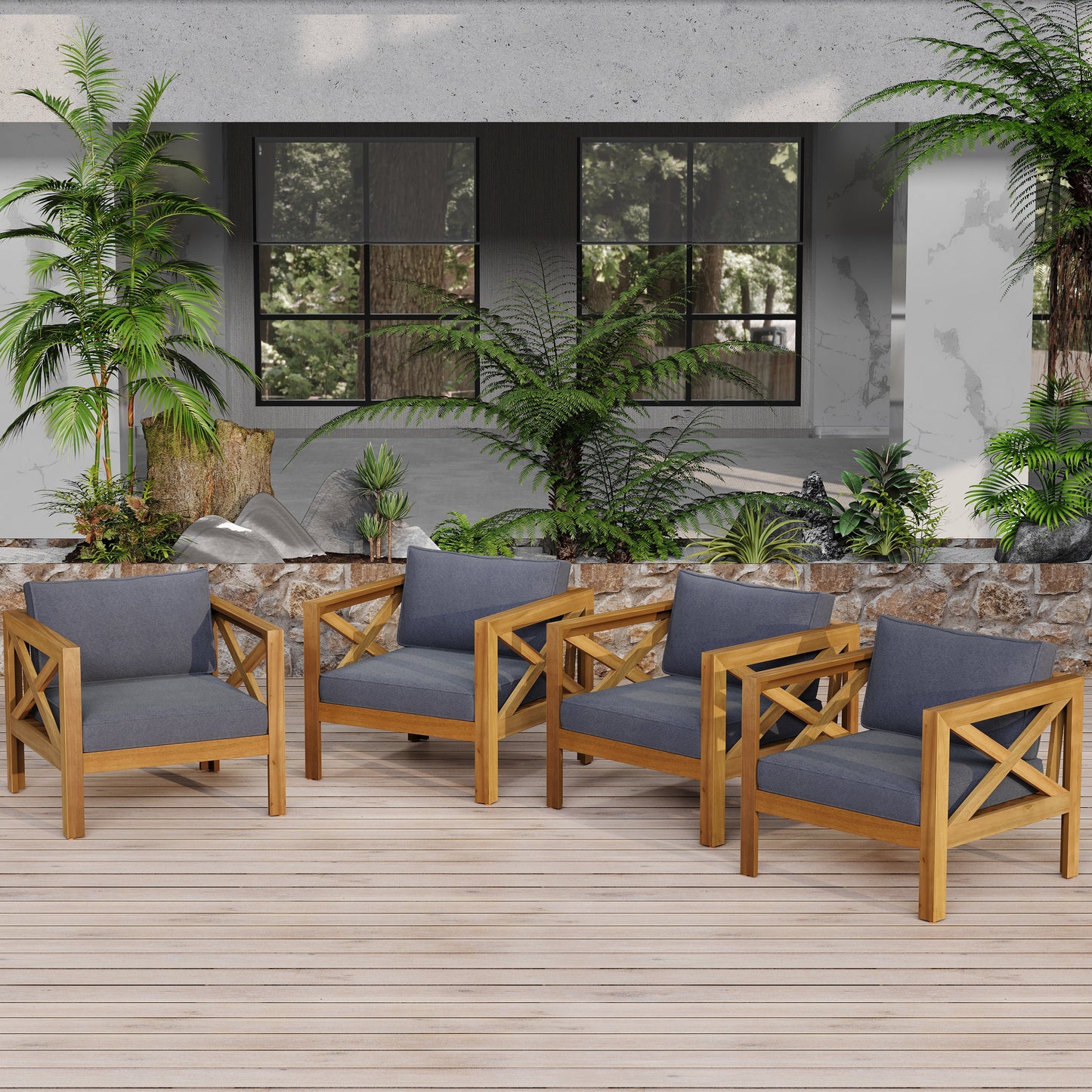 the Acacia Wood Armchair With Outdoor Cushions