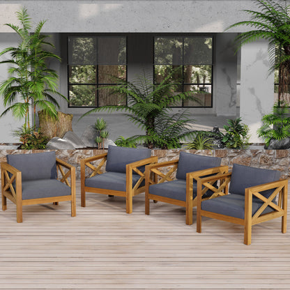 the Acacia Wood Armchair With Outdoor Cushions