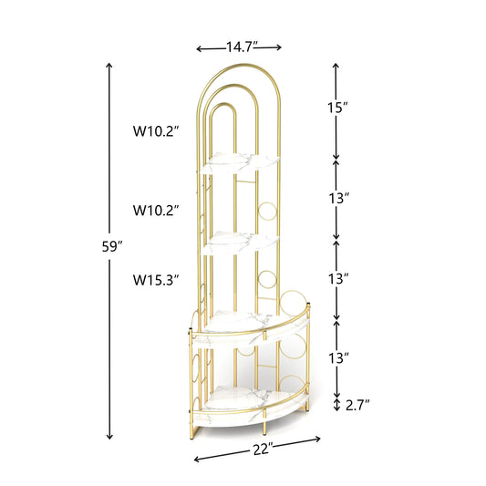 Gold 4-Tier Corner Bookshelf, Modern Style, Plant Stand with Metal Frame - Tampa Home & Garden Store