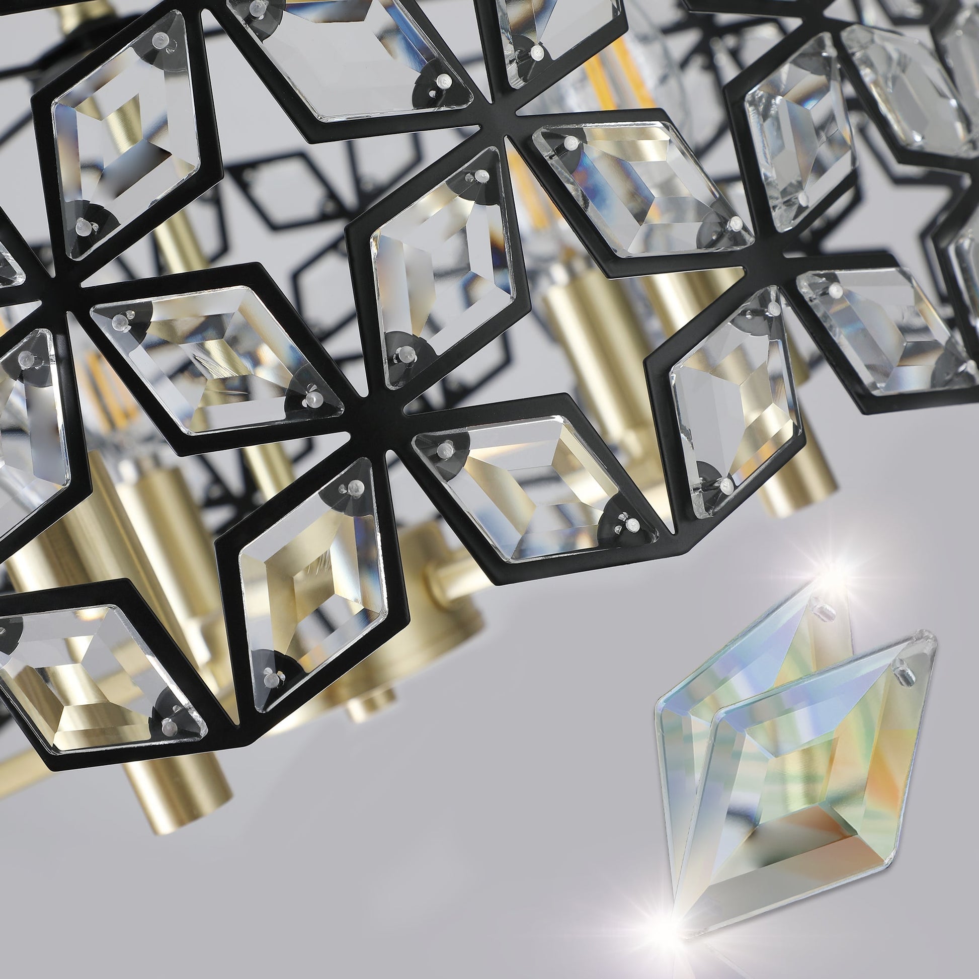 19-inch geometric crystal chandelier with black metal frame and gold accents by HouseOfZazla on Tampa Home & Garden Store