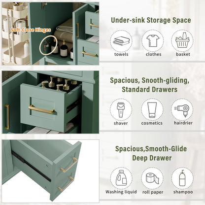 HouseOfZazla teal bathroom vanity with sink, soft-close hinges and deep storage drawers on Tampa Home & Garden Store