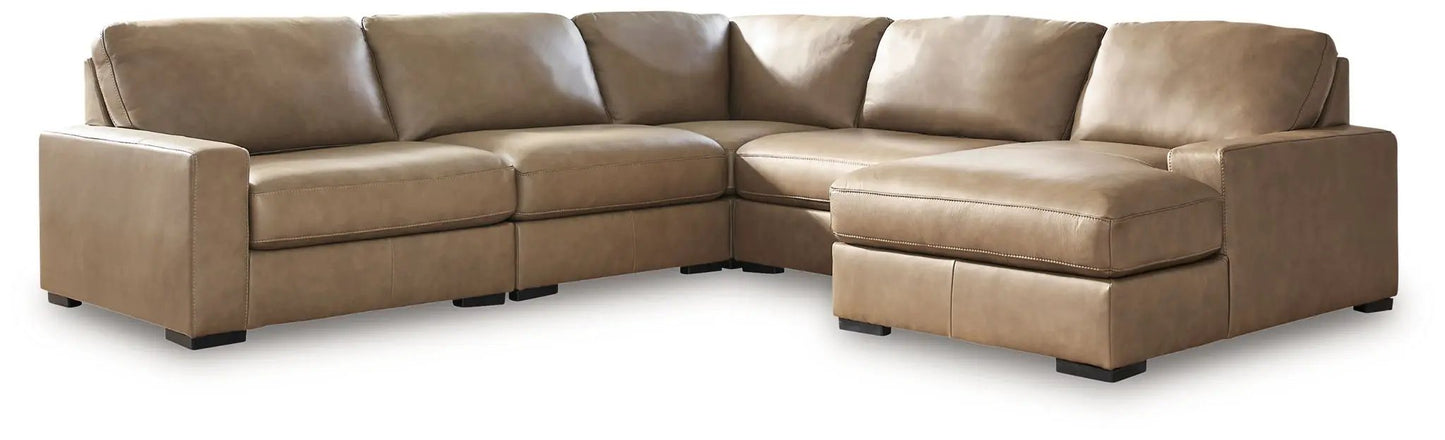 Veronella Sectional in tan leather, L-shaped sofa with chaise by Unique Piece Furniture on Tampa Home & Garden Store