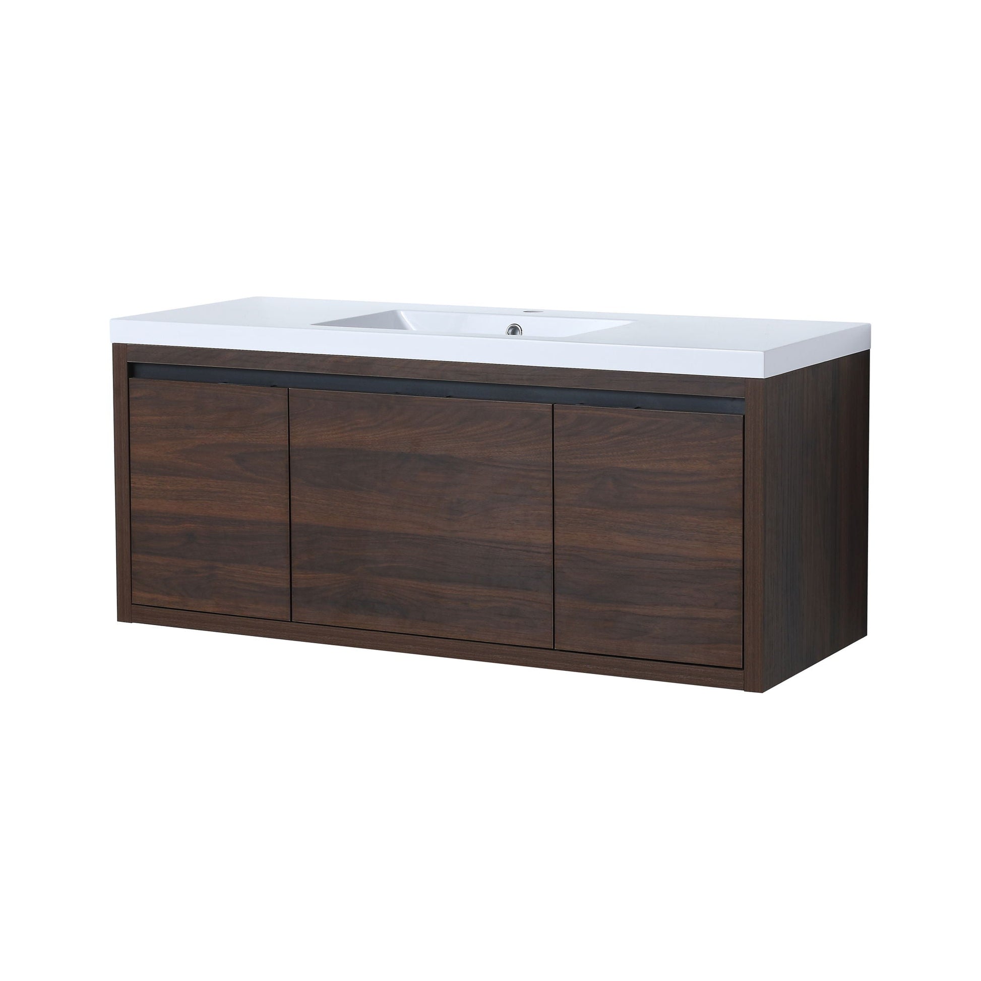 Floating vanity with resin sink, white top, dark wood base, soft-close doors by HouseOfZazla on Tampa Home & Garden Store