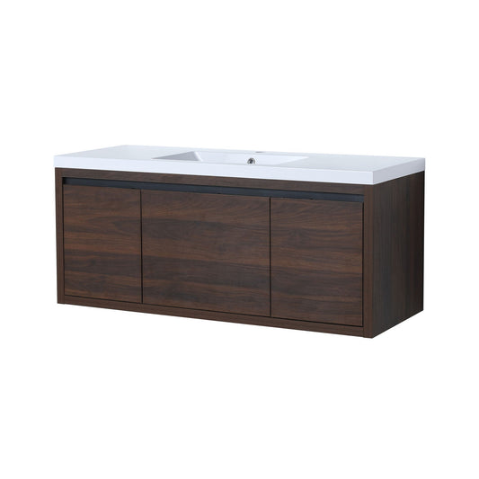 Floating vanity with resin sink, white top, dark wood base, soft-close doors by HouseOfZazla on Tampa Home & Garden Store