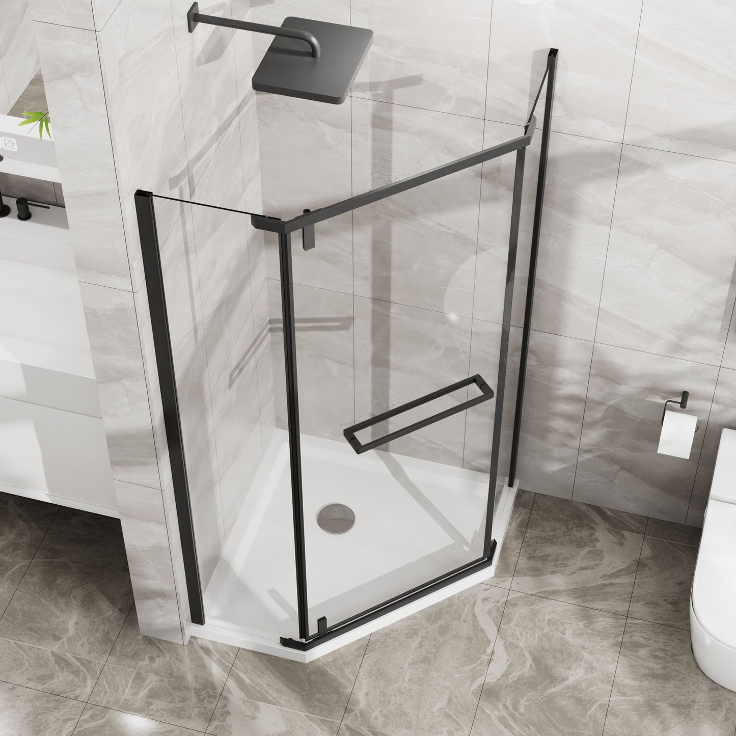 Frameless Neo Angle Shower Door and Acrylic Base