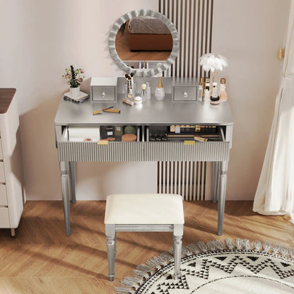 Luxury Vanity Desk Round Mirror Dressing Table