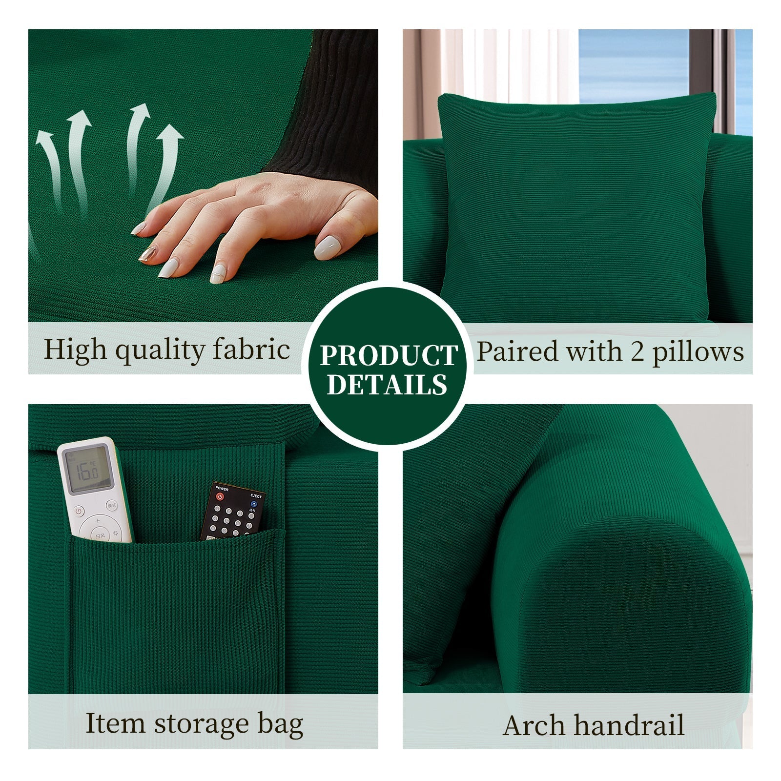 Spring Sofa in green high-quality fabric by HouseOfZazla; textured upholstery with pillow on Tampa Home & Garden Store