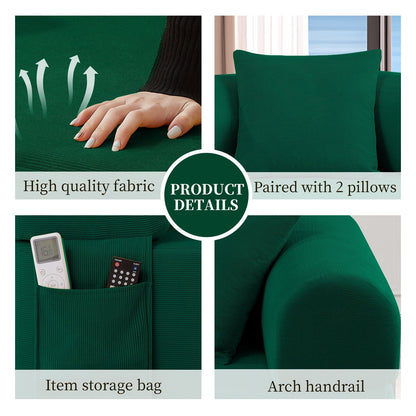 Spring Sofa in green high-quality fabric by HouseOfZazla; textured upholstery with pillow on Tampa Home & Garden Store