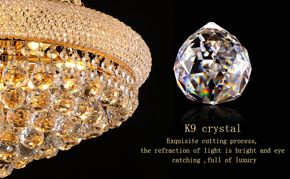 24-Inch Gold Crystal Chandelier, 12-light French Empire style ceiling light with K9 crystal beads on Tampa Home & Garden Store