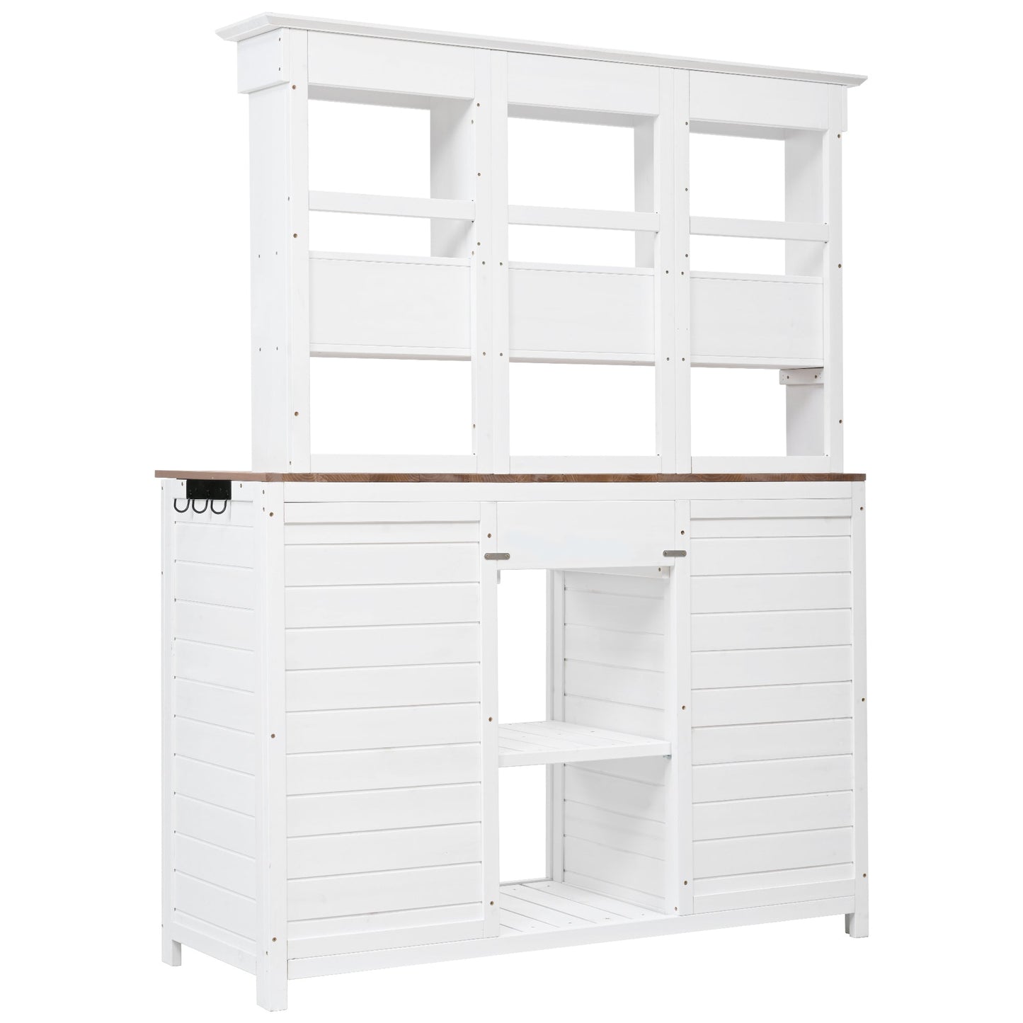 TOPMAX 65.7in Tall Garden Potting Bench Table with Hutch by HouseOfZazla, white wooden bench on Tampa Home & Garden Store