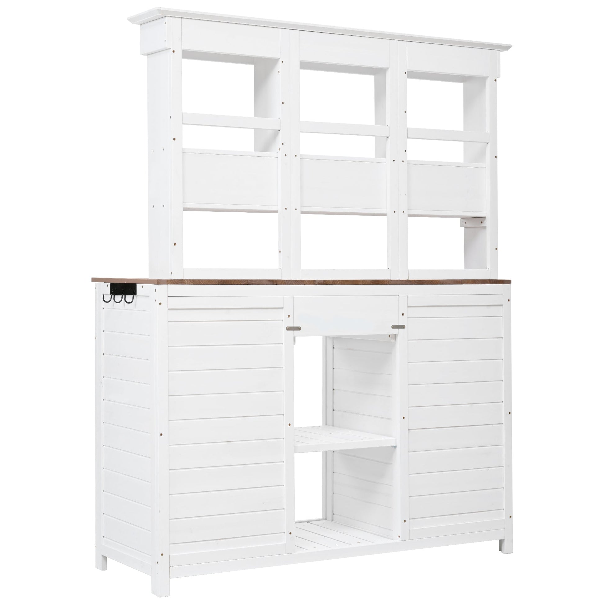 TOPMAX 65.7in Tall Garden Potting Bench Table with Hutch by HouseOfZazla, white wooden bench on Tampa Home & Garden Store