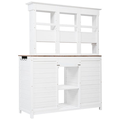 TOPMAX 65.7in Tall Garden Potting Bench Table with Hutch by HouseOfZazla, white wooden bench on Tampa Home & Garden Store