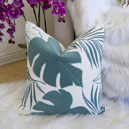 Autumn Vibes Leaf Accent Pillow pair with teal leaf print quilted texture Unique Piece Furniture on Tampa Home & Garden Store