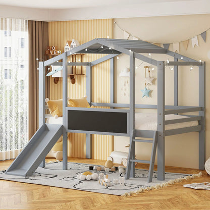 Loft House Bed With Ladder and Slide and Light