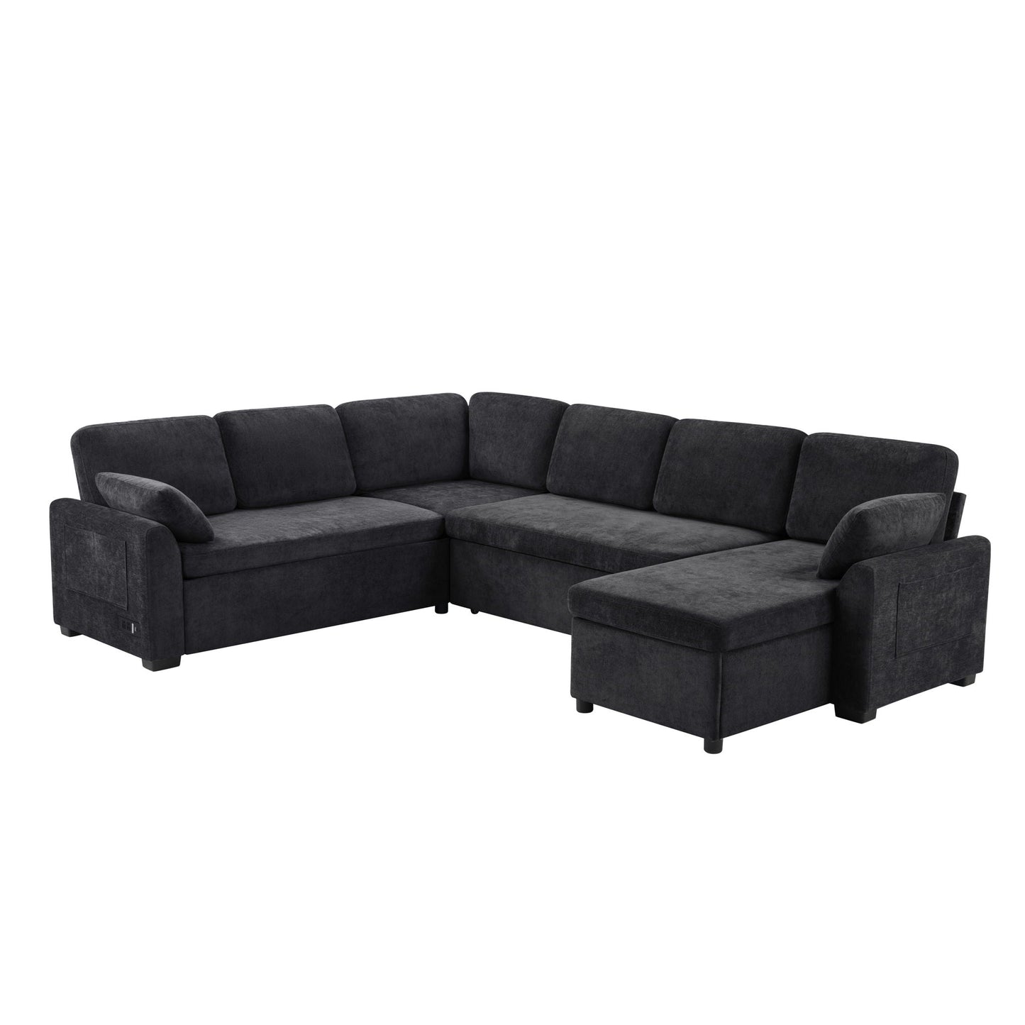 Convertible U-shaped sectional sofa bed with reversible chaise in gray fabric by HouseOfZazla on Tampa Home & Garden Store