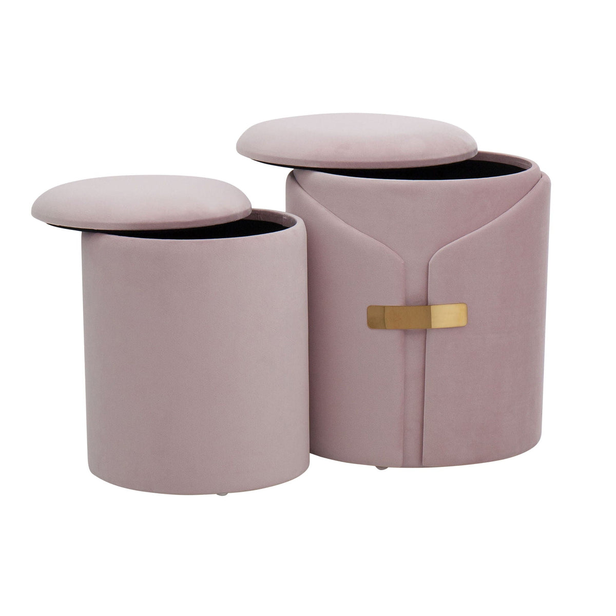 Dahlia Contemporary Nesting Ottoman Set with Metal Accent, 2 pink round ottomans on Tampa Home & Garden Store