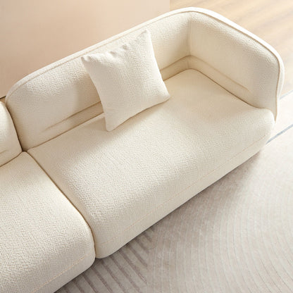 Stationary sofa in cream boucle fabric with matching cushion and solid wood frame HouseOfZazla on Tampa Home & Garden Store
