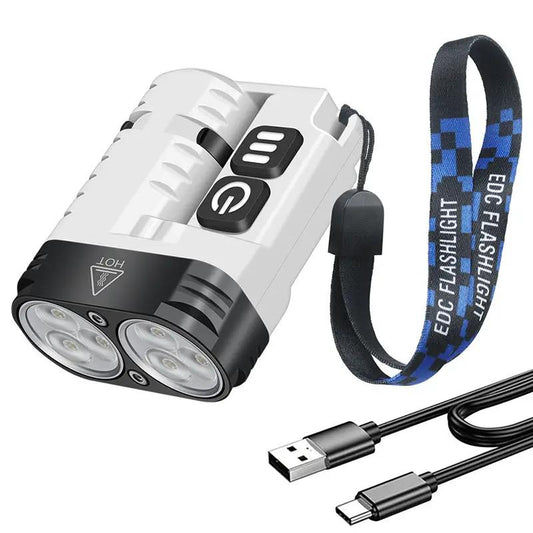 BORUiT U6 mini keychain flashlight with magnet clip, white body, dual LEDs, USB-C, lanyard on Tampa Home & Garden Store
