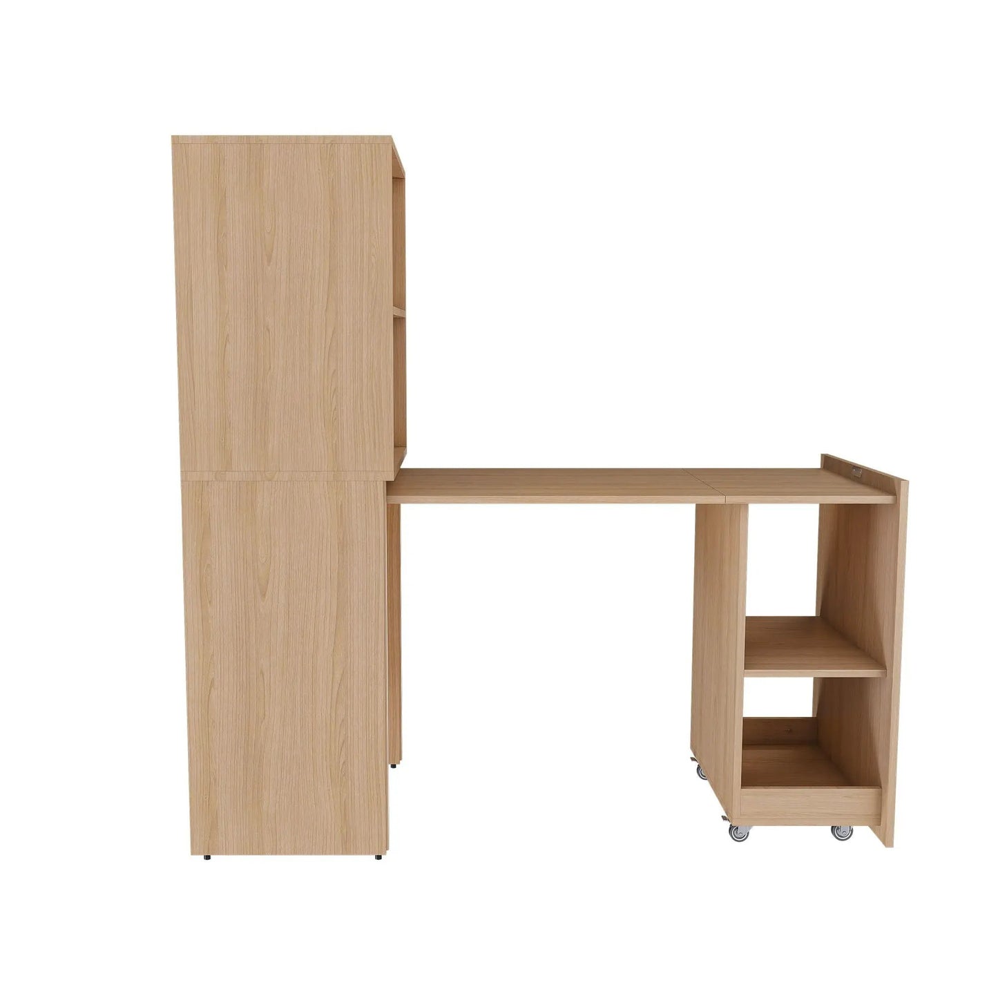 Stretchable Office Desk with Shelves and Wheels