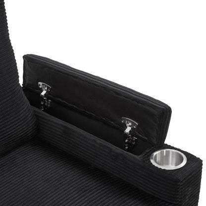 HouseOfZazla black sleeper ottoman with ribbed fabric storage lid and cup holders on Tampa Home & Garden Store