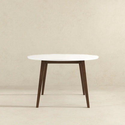 Paloma dining table with white round top and dark wood angled legs Unique Piece Furniture on Tampa Home & Garden Store