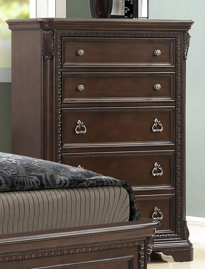 Traditional 5 Drawer Chest in Mahogany Finish