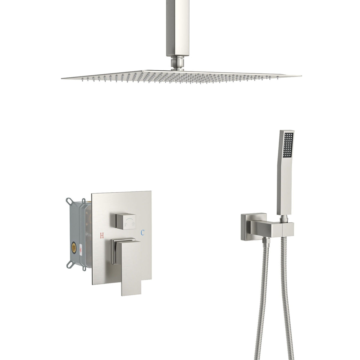 Dual Shower Head 16in Ceiling Mount Shower System with Pressure-Balanced Valve gray HouseOfZazla on Tampa Home & Garden Store
