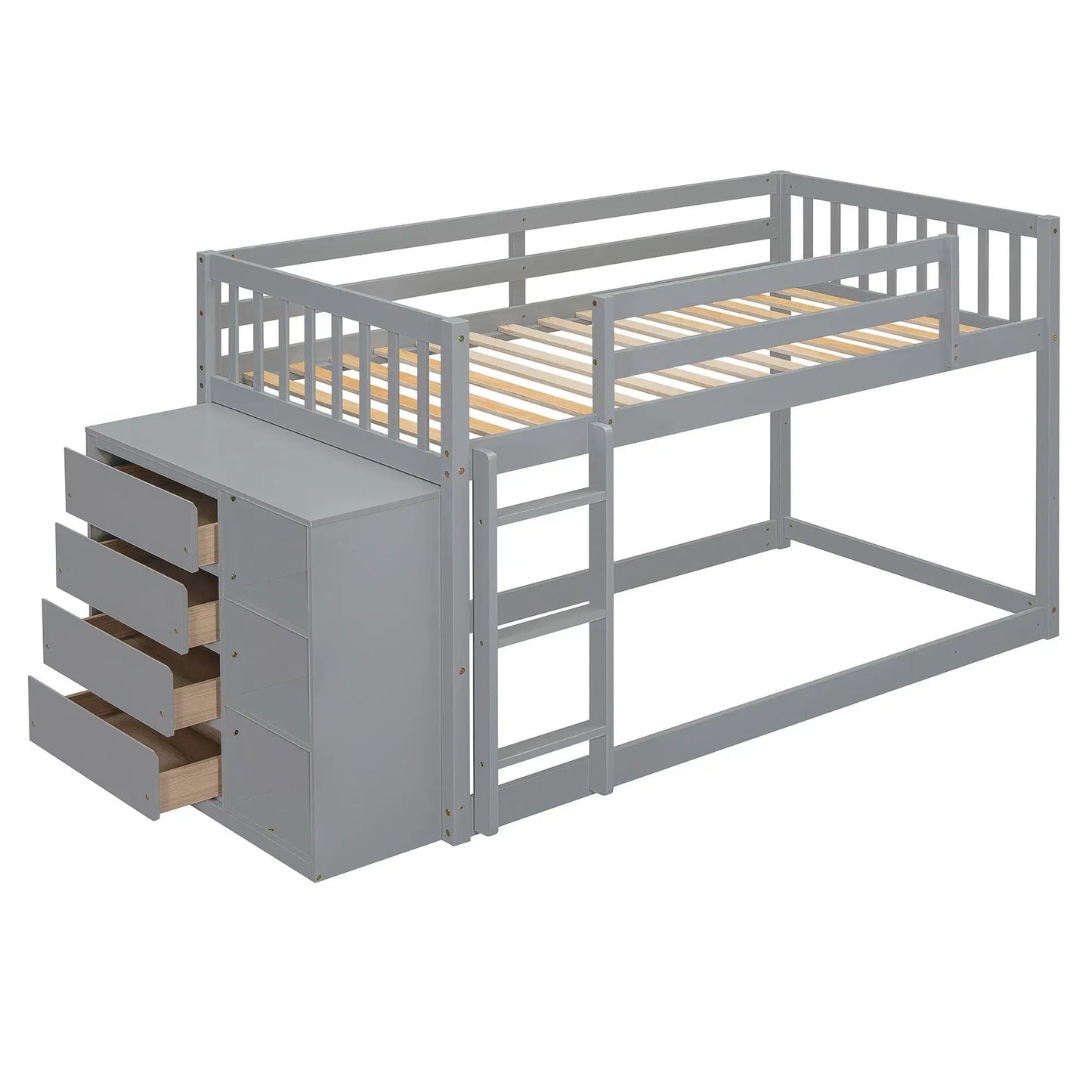 Bunk Bed With Four Drawers and Three Shelves