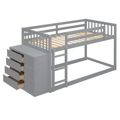 Bunk Bed With Four Drawers and Three Shelves