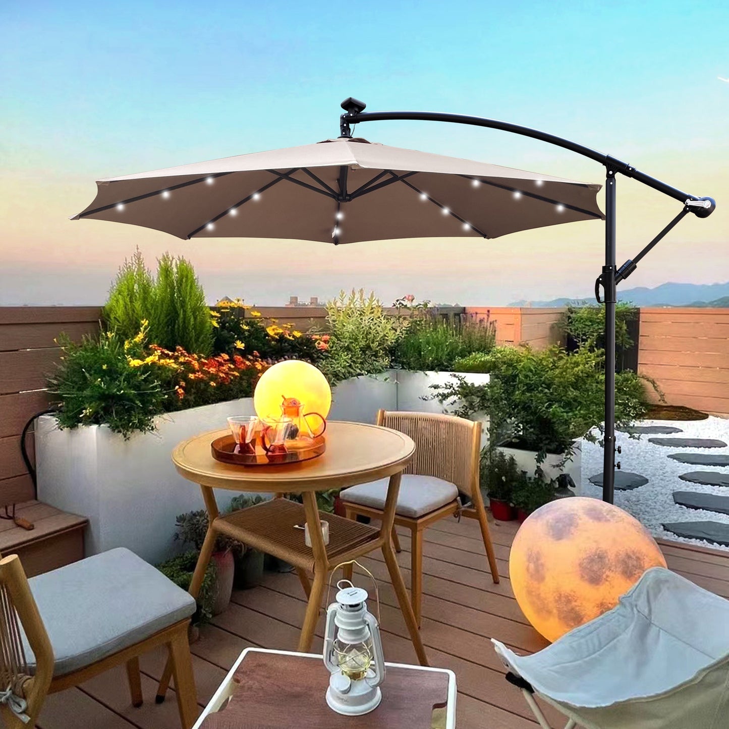 HouseOfZazla 10 ft outdoor solar powered LED patio umbrella with string lights on Tampa Home & Garden Store