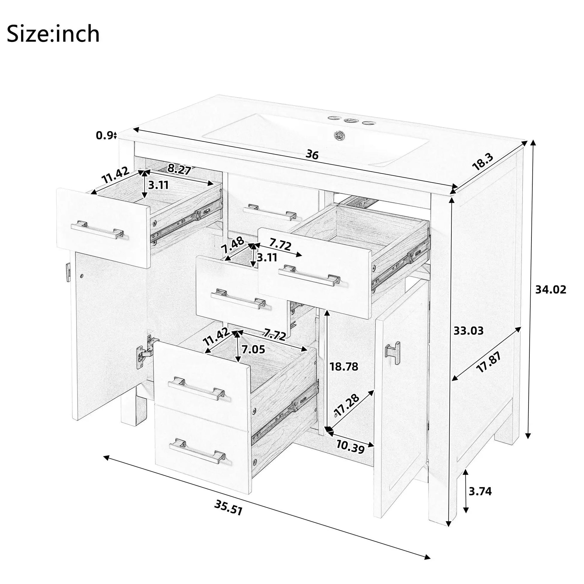 Bathroom vanity with sink combo set, modern cabinet with four drawers, Unique Piece Furniture on Tampa Home & Garden Store