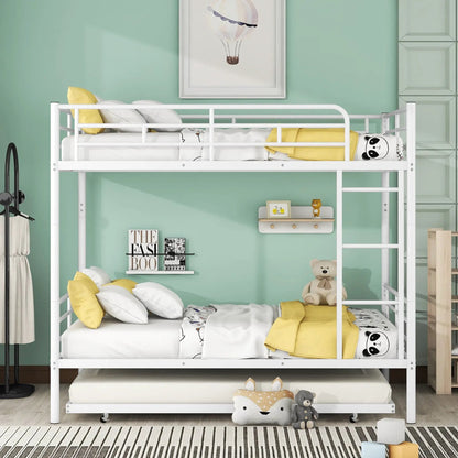 Steel Construction Bunk Bed white metal frame with panda-print bedding in mint-green room on Tampa Home & Garden Store