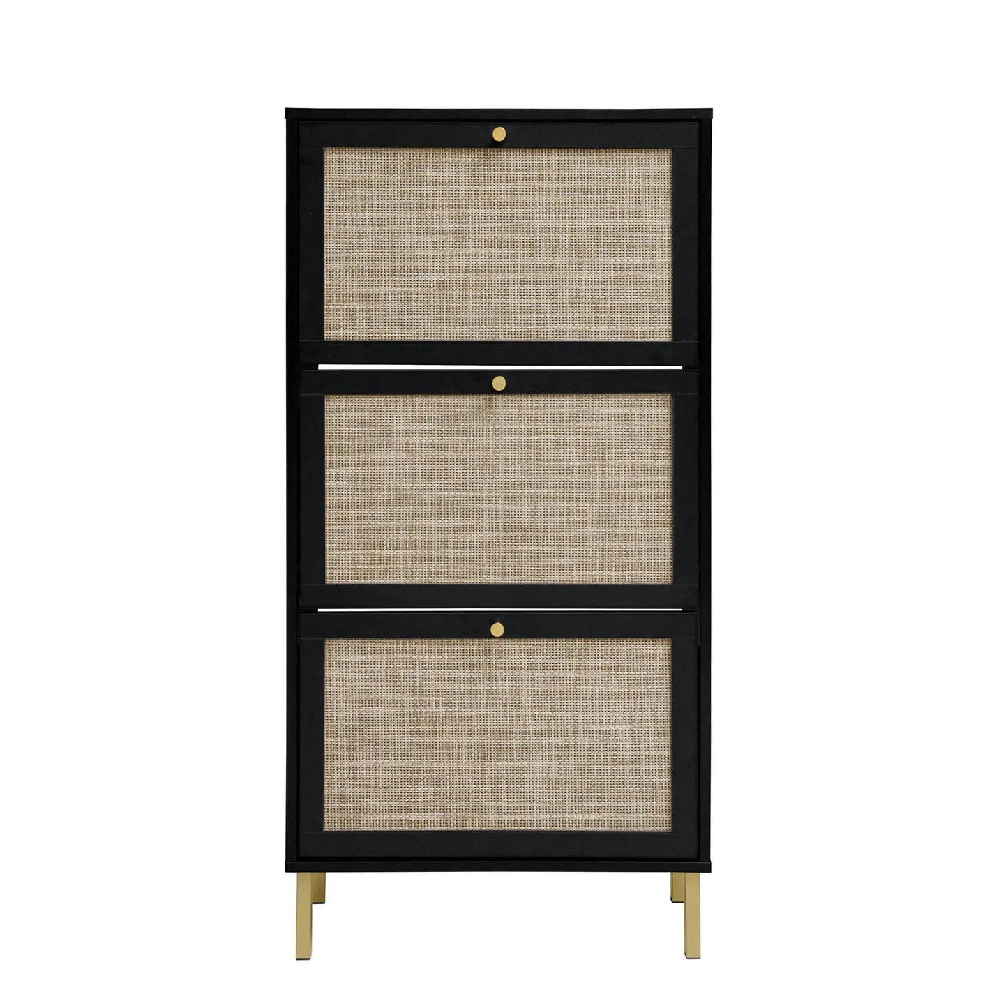 Rattan 3 Door Shoe Rack Cabinet for Entryway