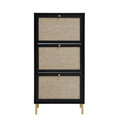 Rattan 3 Door Shoe Rack Cabinet for Entryway