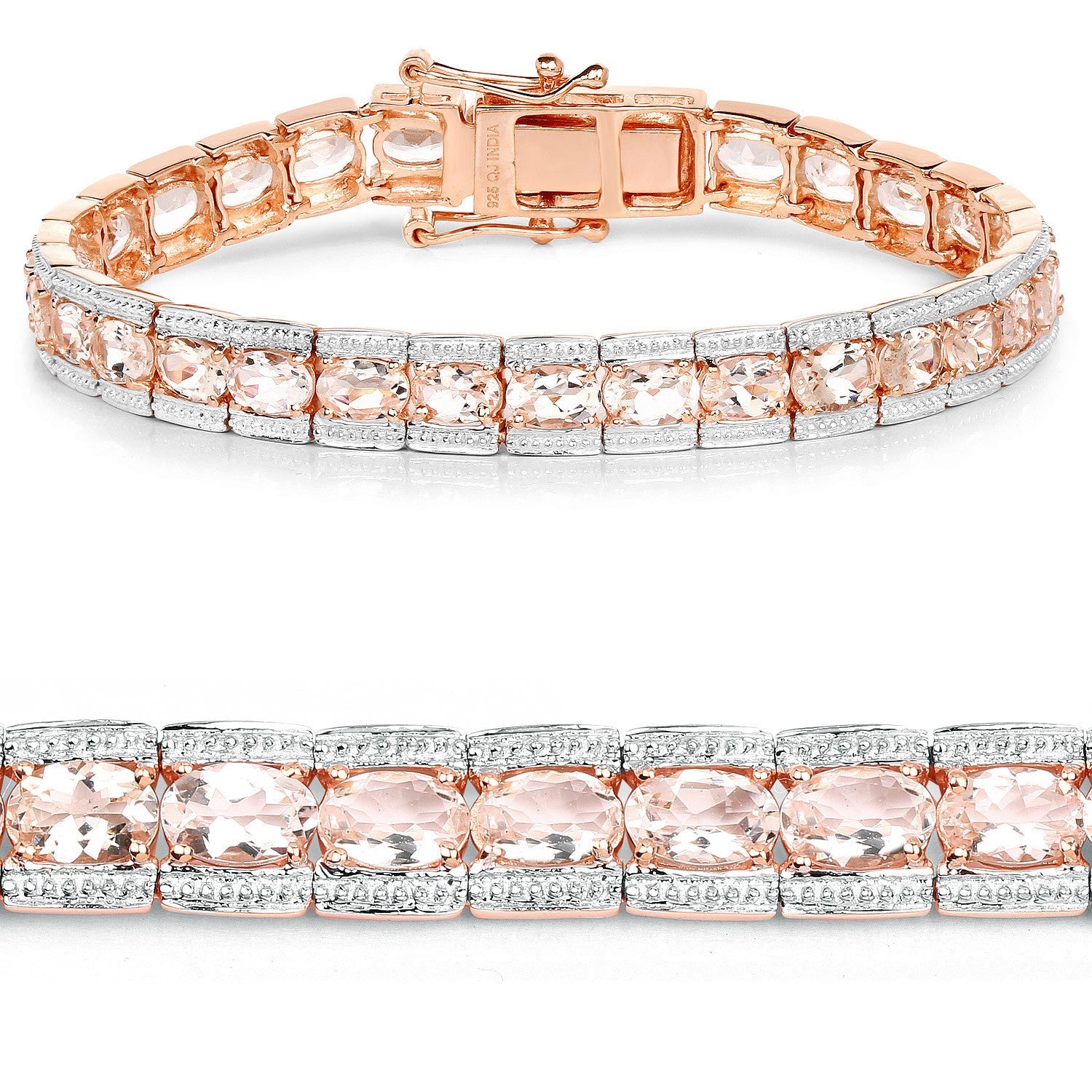 Bracelet rose gold plated Morganite stones with pave accents in .925 silver on Tampa Home & Garden Store