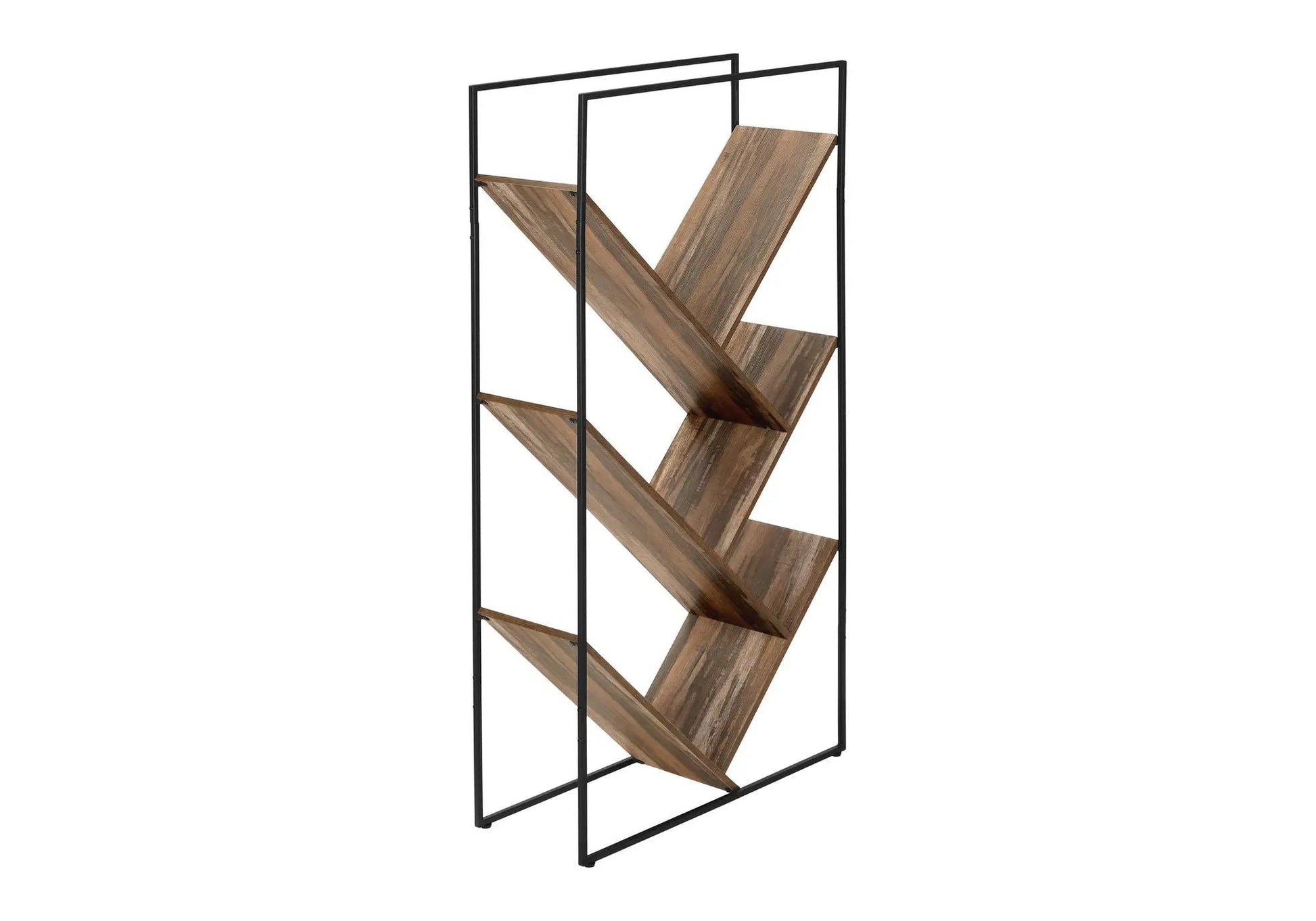 Three-tier etagere with wood shelves and black metal frame by Unique Piece Furniture on Tampa Home & Garden Store