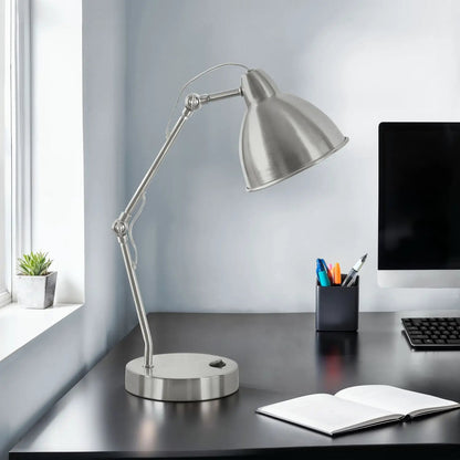 Table Lamp With USB Port, Nickel Finish, Modern