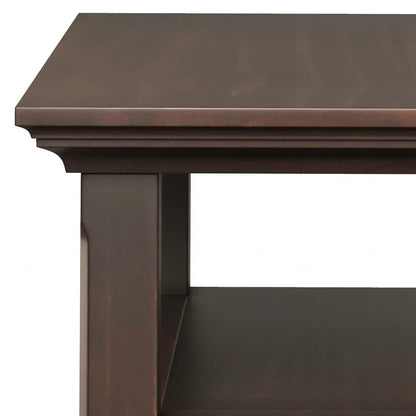 Acadian end table with drawer, dark brown wood finish, beveled apron and open lower shelf on Tampa Home & Garden Store