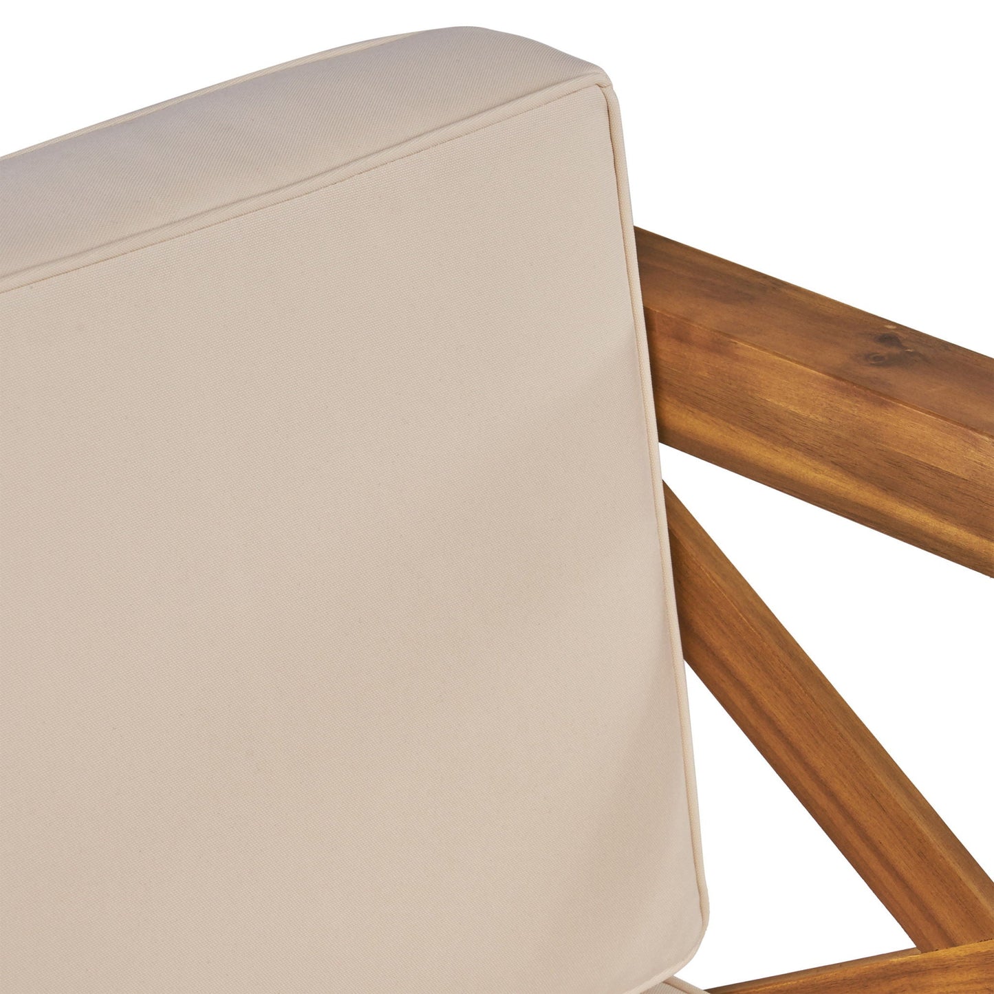 Brava Mid-Century Modern Club Chair beige wood frame with water-resistant cushions outdoor on Tampa Home & Garden Store