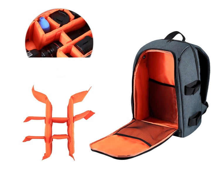 Camera backpack waterproof bag gray with orange interior and dividers 3-piece set by My Store on Tampa Home & Garden Store
