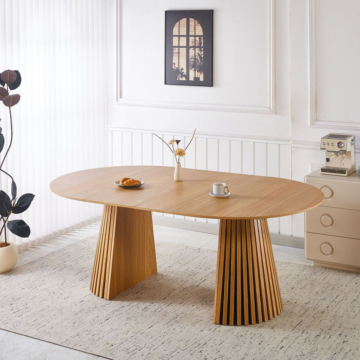 Extendable pedestal dining table in oak with mid-century design by HouseOfZazla on Tampa Home & Garden Store